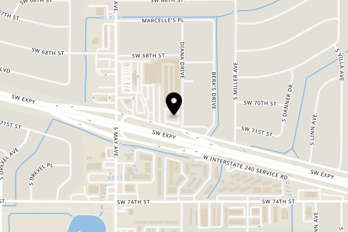 Map showing the location of Foodie's Kitchen on 2801 W I-240 Service Road in Oklahoma City